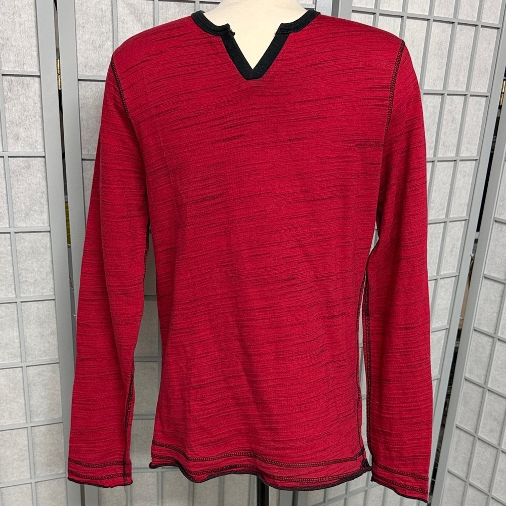 Tristan Men's Long Sleeve Knit Shirt in Red with Black Trim, Small
